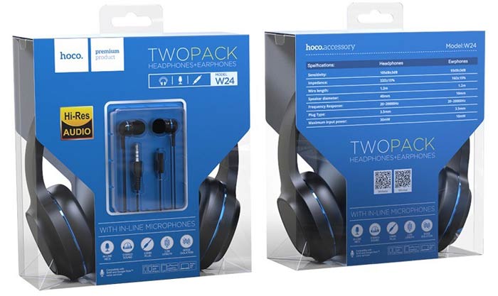 HOCO W24 Enlighten headphones with mic set Blue - фото 03